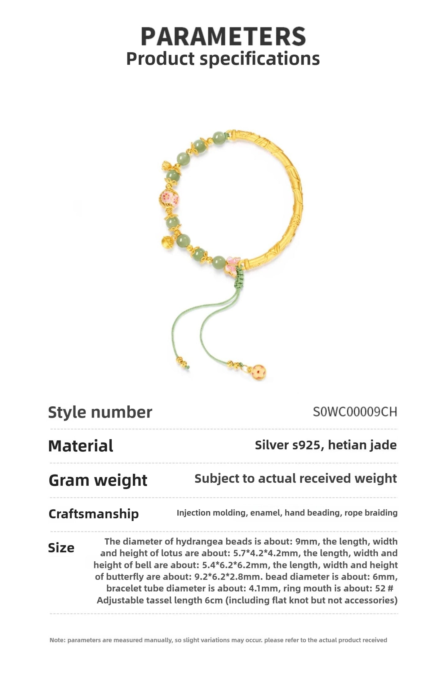 Hetian Jade Peach Blossom Bracelet Sterling Silver 925 Chinese-Style Bouquet Bracelet