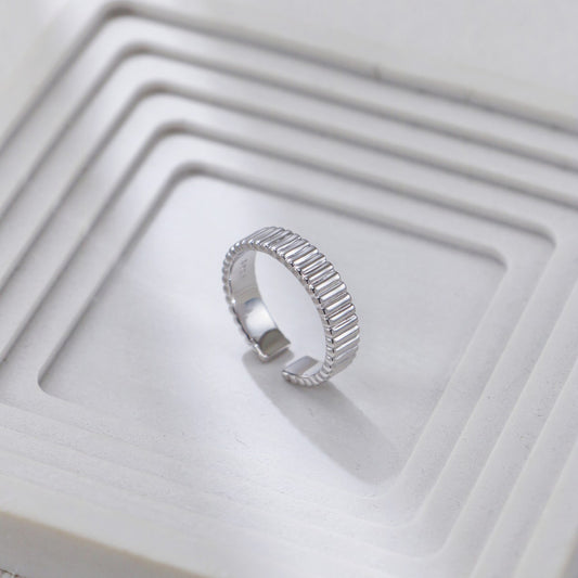S925 Gold-Tone Ribbed Open Ring
