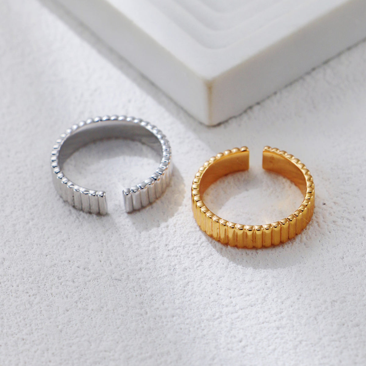S925 Gold-Tone Ribbed Open Ring