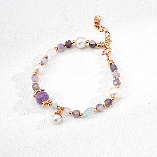 S925 Silver Natural Pearl Amethyst & Sapphire Bracelet & Necklace Set