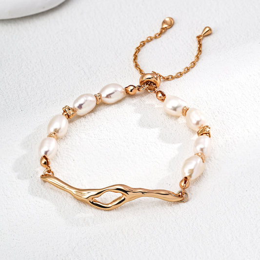 S925 Silver Natural Lava-Form Natural Pearl Bracelet & Earrings Set