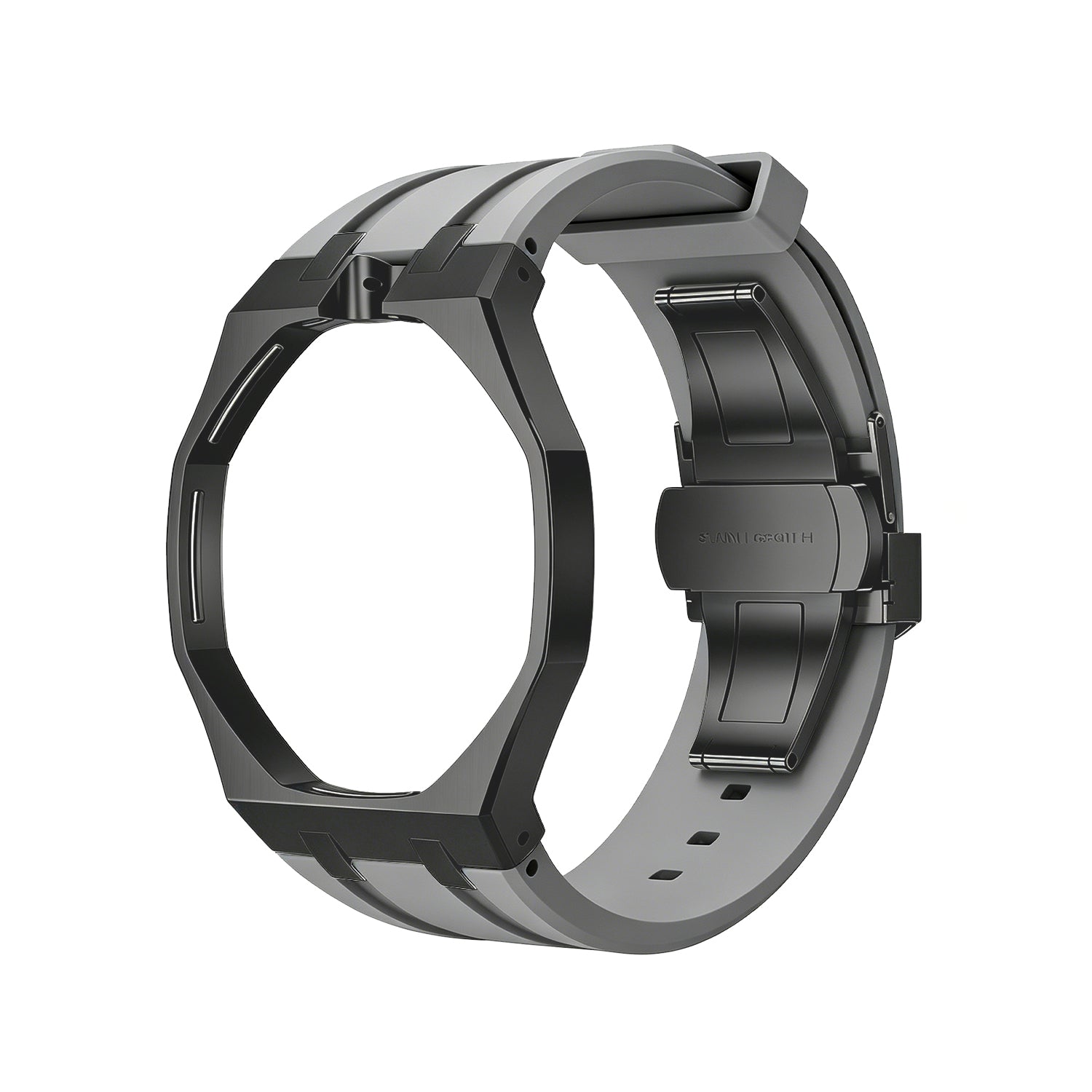 Oak Pop Black Steel  Silicone Strap