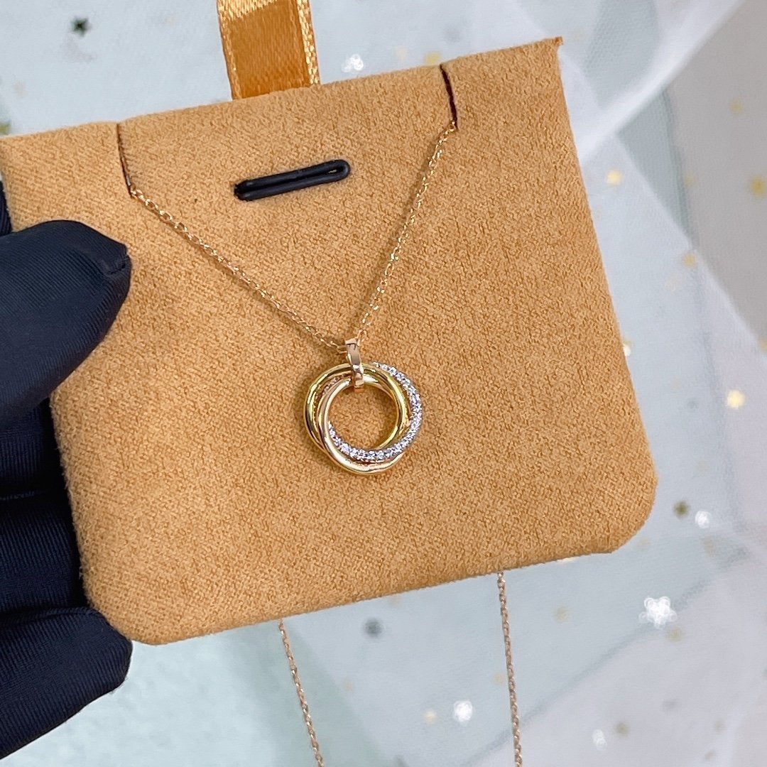 [Vicky]TRINITY NECKLACE SILVER GOLD PINK GOLD DIAMONDS