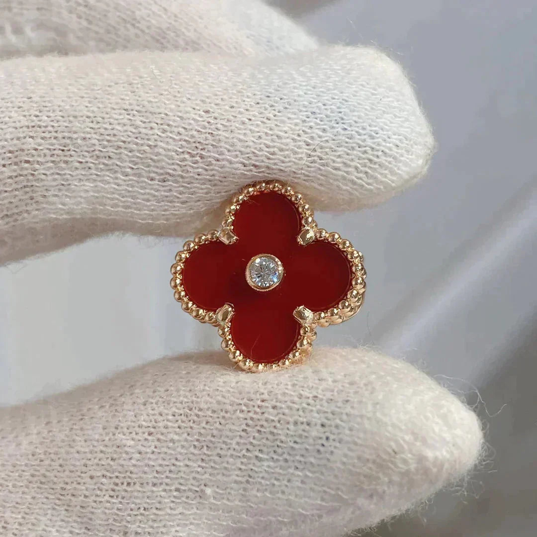 [Vicky]CLOVER MEDIUM 1 MOTIFS CARNELIAN  DIAMOND earrings