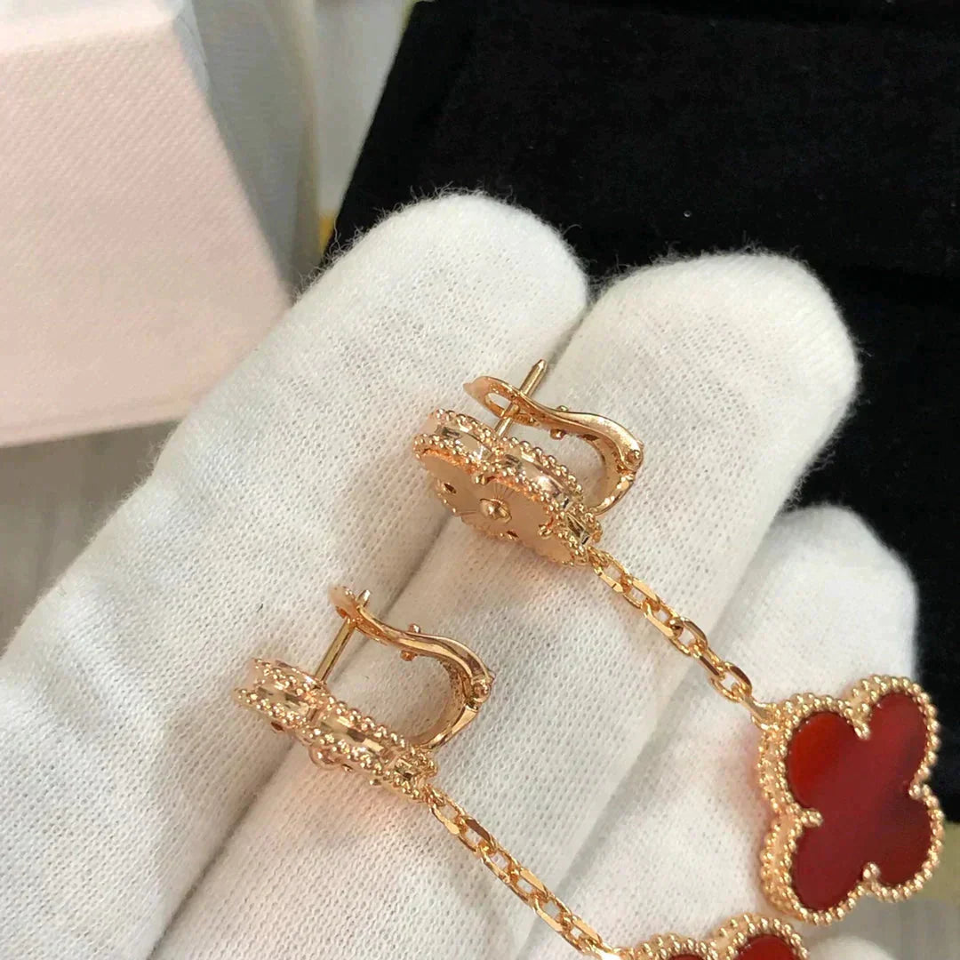 [Vicky]CLOVER 2 MOTIF  LASER CARNELIAN EARRINGS