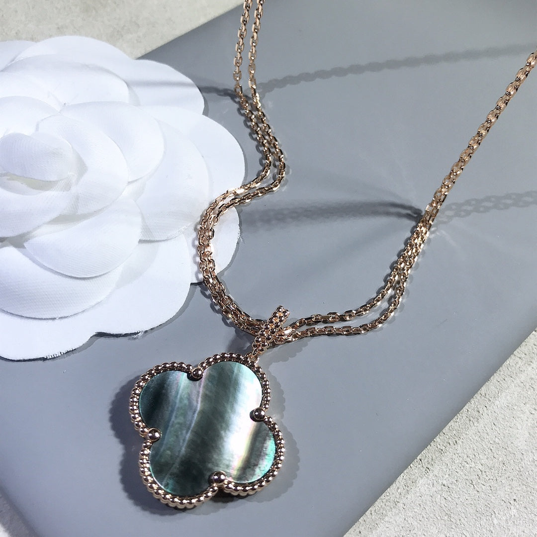 [Vicky]CLOVER 25MM GOLD DARK MOP BIG CLOVER NECKLACE