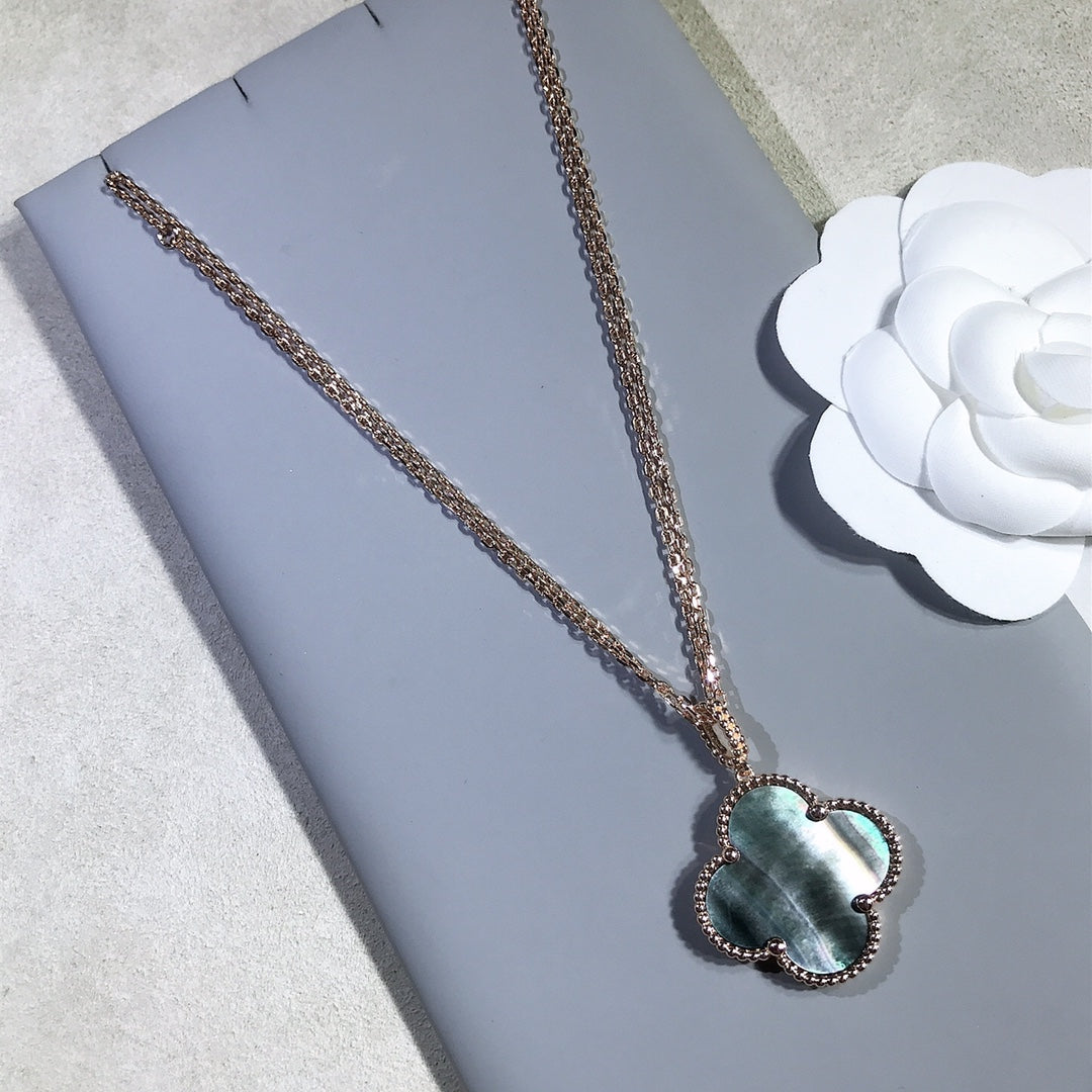 [Vicky]CLOVER 25MM GOLD DARK MOP BIG CLOVER NECKLACE