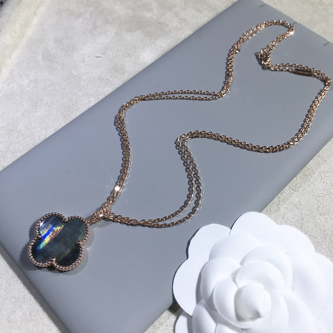 [Vicky]CLOVER 25MM GOLD DARK MOP BIG CLOVER NECKLACE