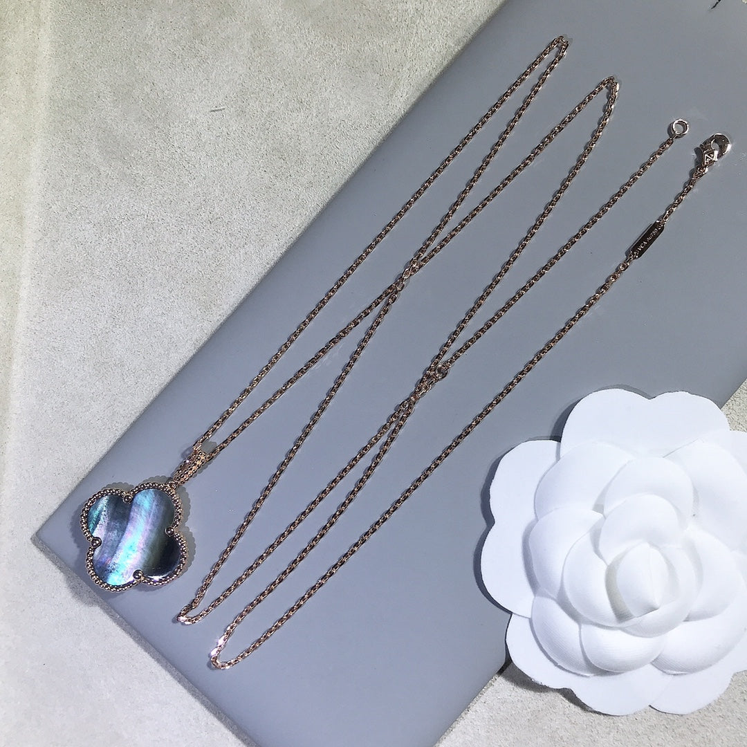 [Vicky]CLOVER 25MM GOLD DARK MOP BIG CLOVER NECKLACE