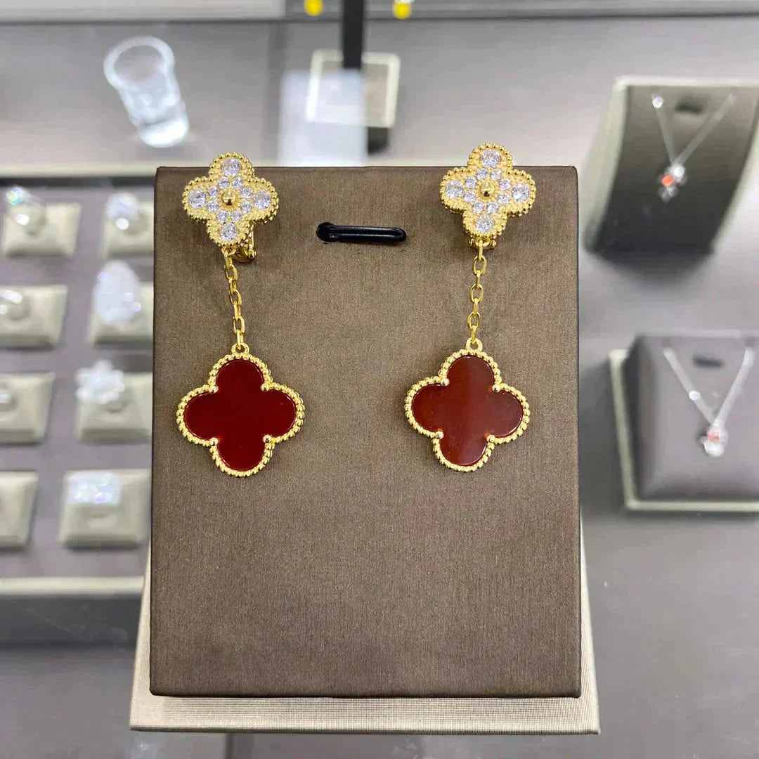[Vicky]CLOVER  2 MOTIFS  DIAMOND  EARRINGS (MULTIPLE CHOICESç´