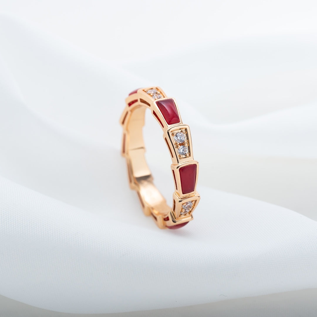 [Vicky]SERPENTI RING PINK GOLD CARNELIAN DIAMOND 3MM