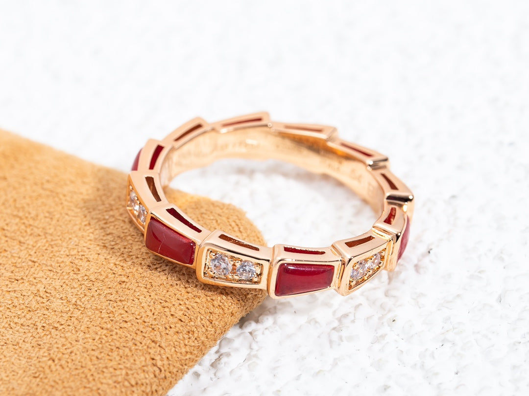 [Vicky]SERPENTI RING PINK GOLD CARNELIAN DIAMOND 3MM