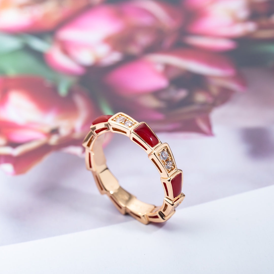 [Vicky]SERPENTI RING PINK GOLD CARNELIAN DIAMOND 3MM