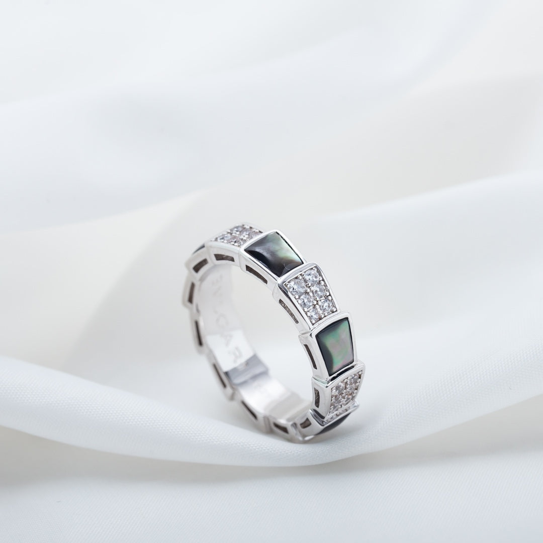 [Vicky]SERPENTI RING SILVER DIAMOND BLACK MOP 4MM