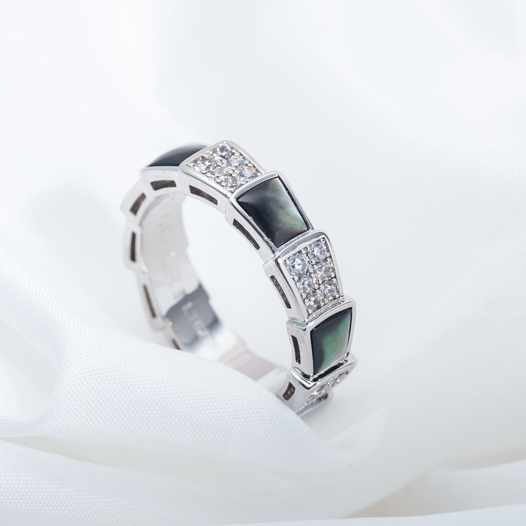 [Vicky]SERPENTI RING SILVER DIAMOND BLACK MOP 4MM
