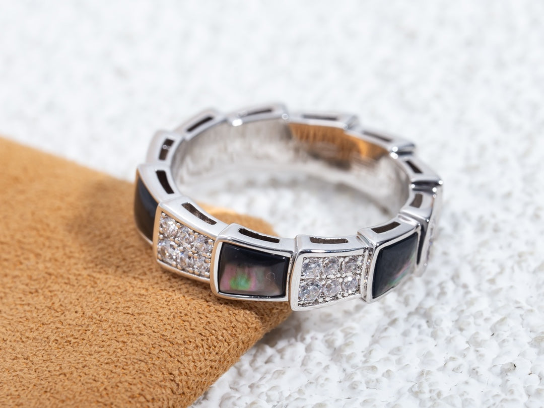 [Vicky]SERPENTI RING SILVER DIAMOND BLACK MOP 4MM