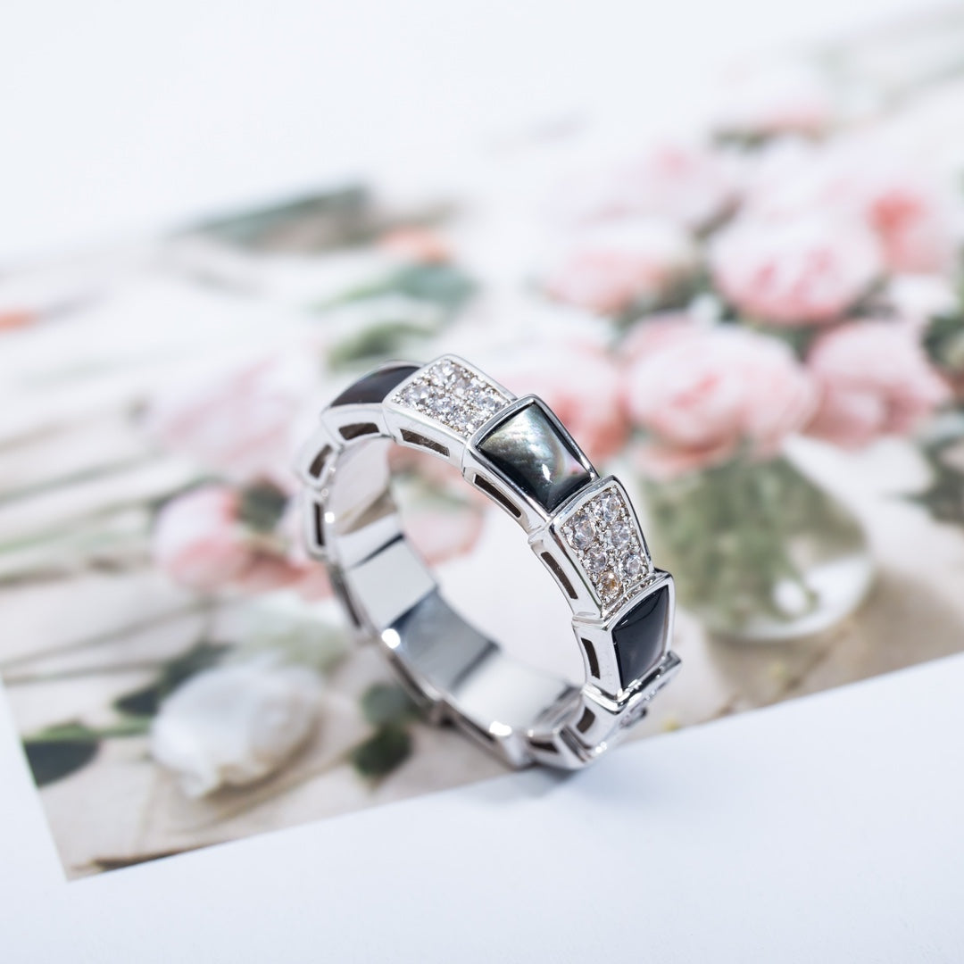 [Vicky]SERPENTI RING SILVER DIAMOND BLACK MOP 4MM