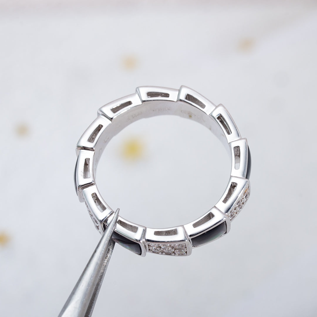 [Vicky]SERPENTI RING SILVER DIAMOND BLACK MOP 4MM