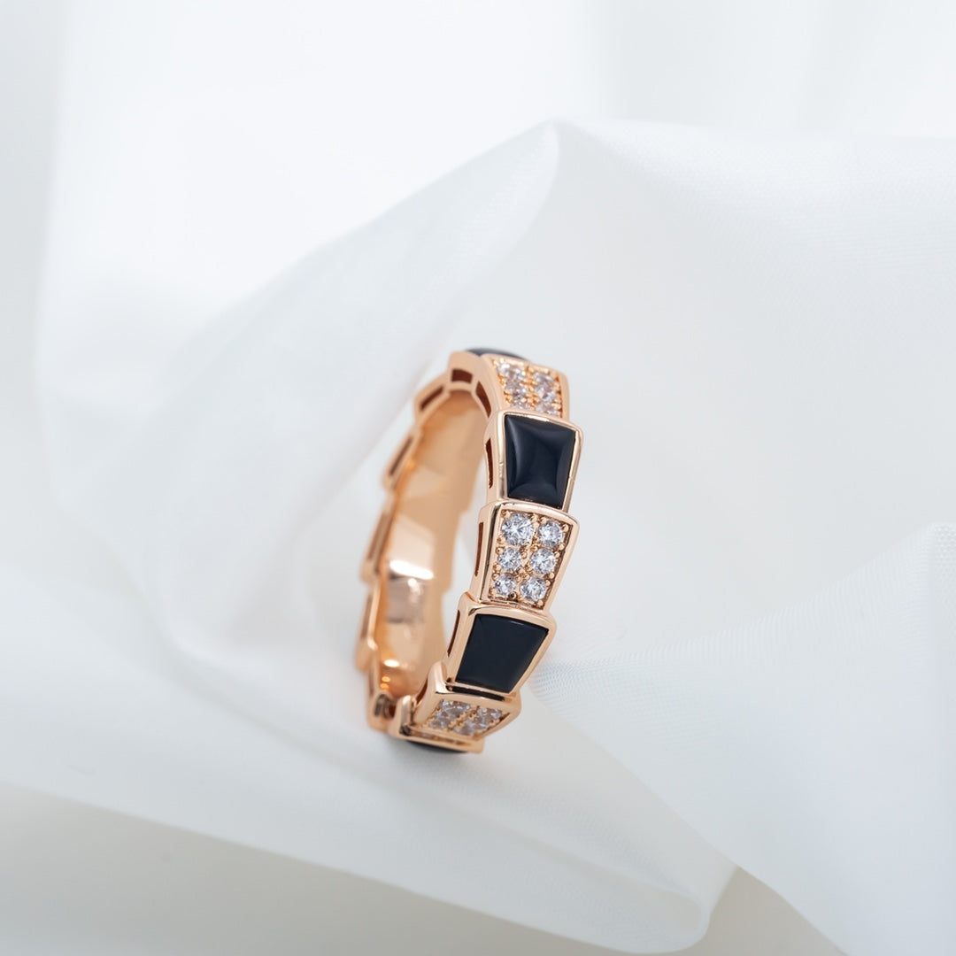 [Vicky]SERPENTI RING PINK GOLD BLACK MOP DIAMOND PAVED 4MM