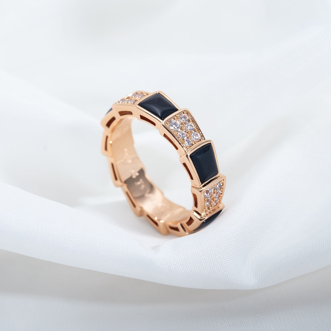 [Vicky]SERPENTI RING PINK GOLD BLACK MOP DIAMOND PAVED 4MM