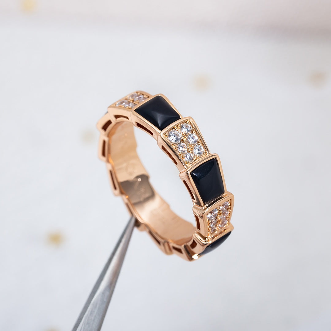 [Vicky]SERPENTI RING PINK GOLD BLACK MOP DIAMOND PAVED 4MM