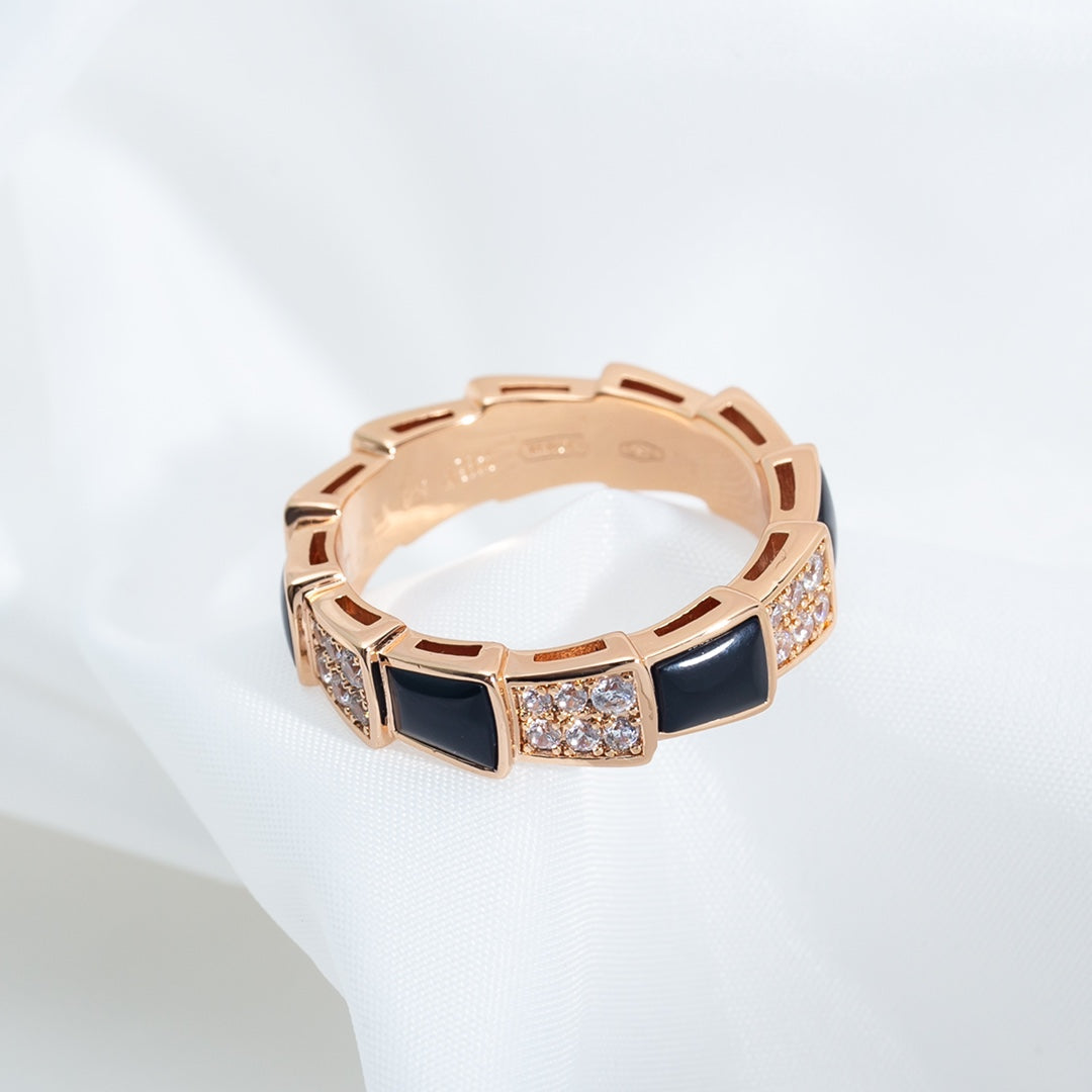 [Vicky]SERPENTI RING PINK GOLD BLACK MOP DIAMOND PAVED 4MM
