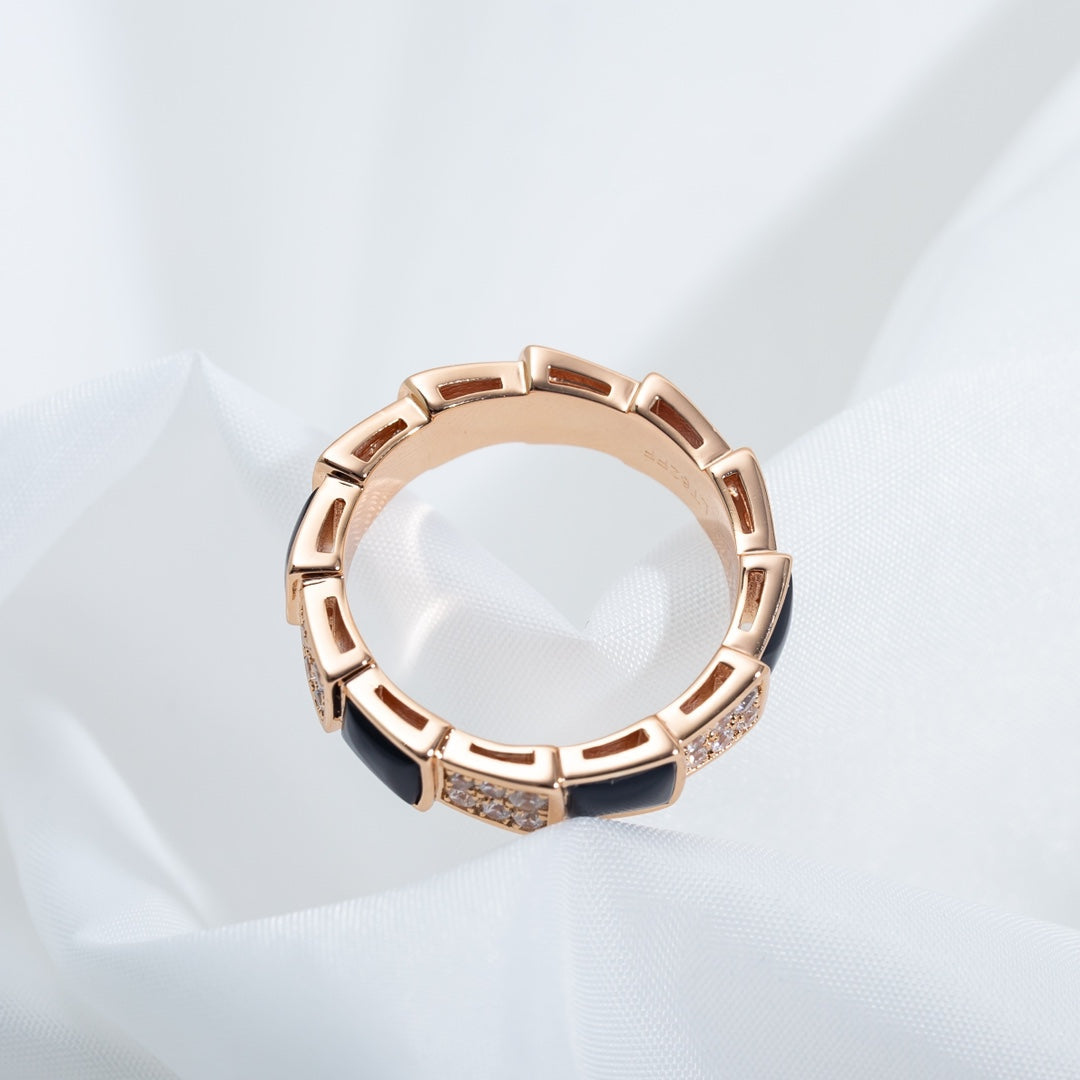 [Vicky]SERPENTI RING PINK GOLD BLACK MOP DIAMOND PAVED 4MM