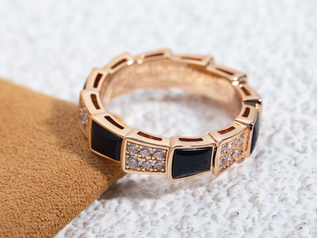 [Vicky]SERPENTI RING PINK GOLD BLACK MOP DIAMOND PAVED 4MM