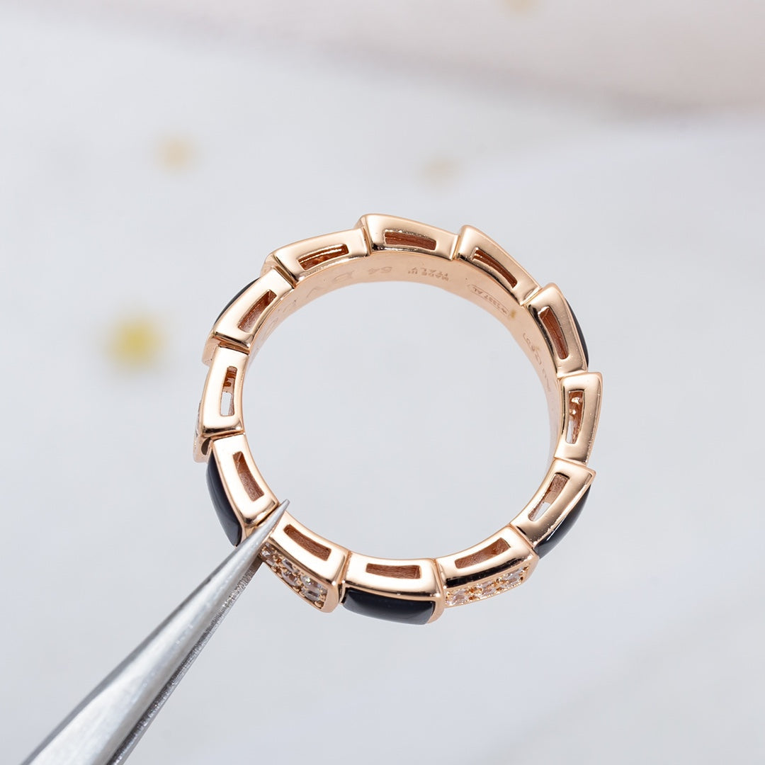 [Vicky]SERPENTI RING PINK GOLD BLACK MOP DIAMOND PAVED 4MM