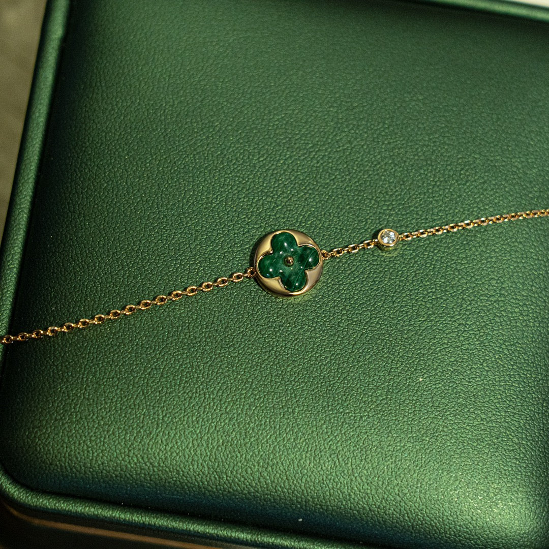 [Vicky]SUN MALACHITE 1 DIAMOND PINK GOLD BRACELET