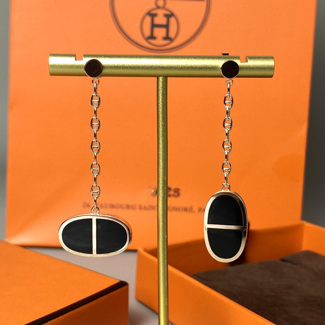 [Vicky]CHAINE VERSO BLACK CERAMIC EARRINGS