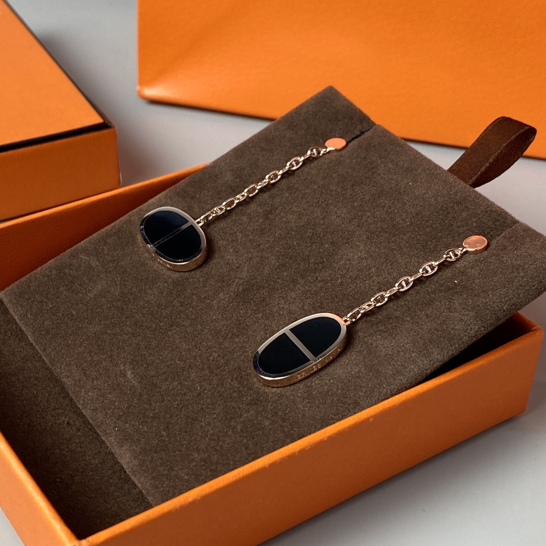 [Vicky]CHAINE VERSO BLACK CERAMIC EARRINGS