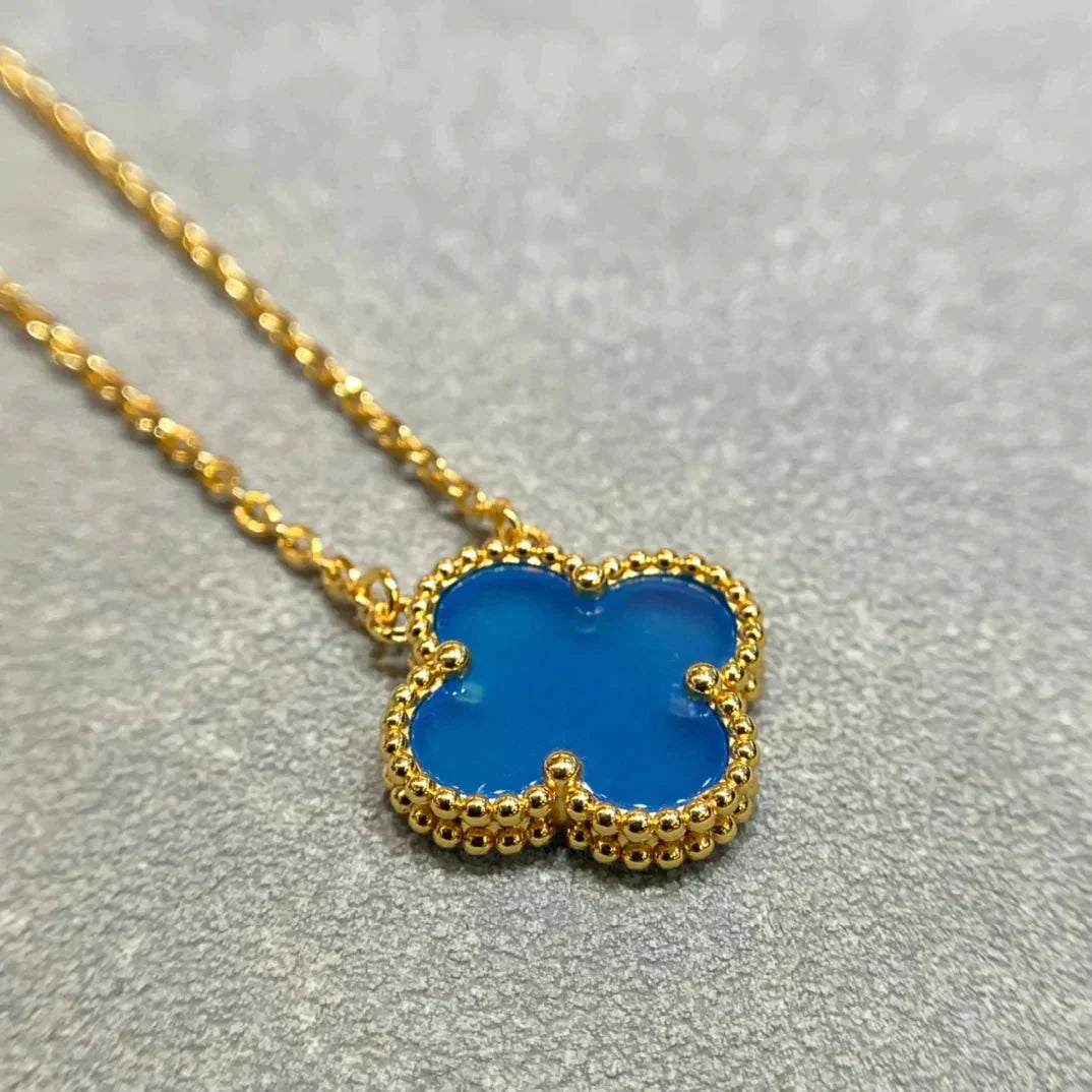[Vicky]CLOVER 15MM BLUE AGATE NECKLACE