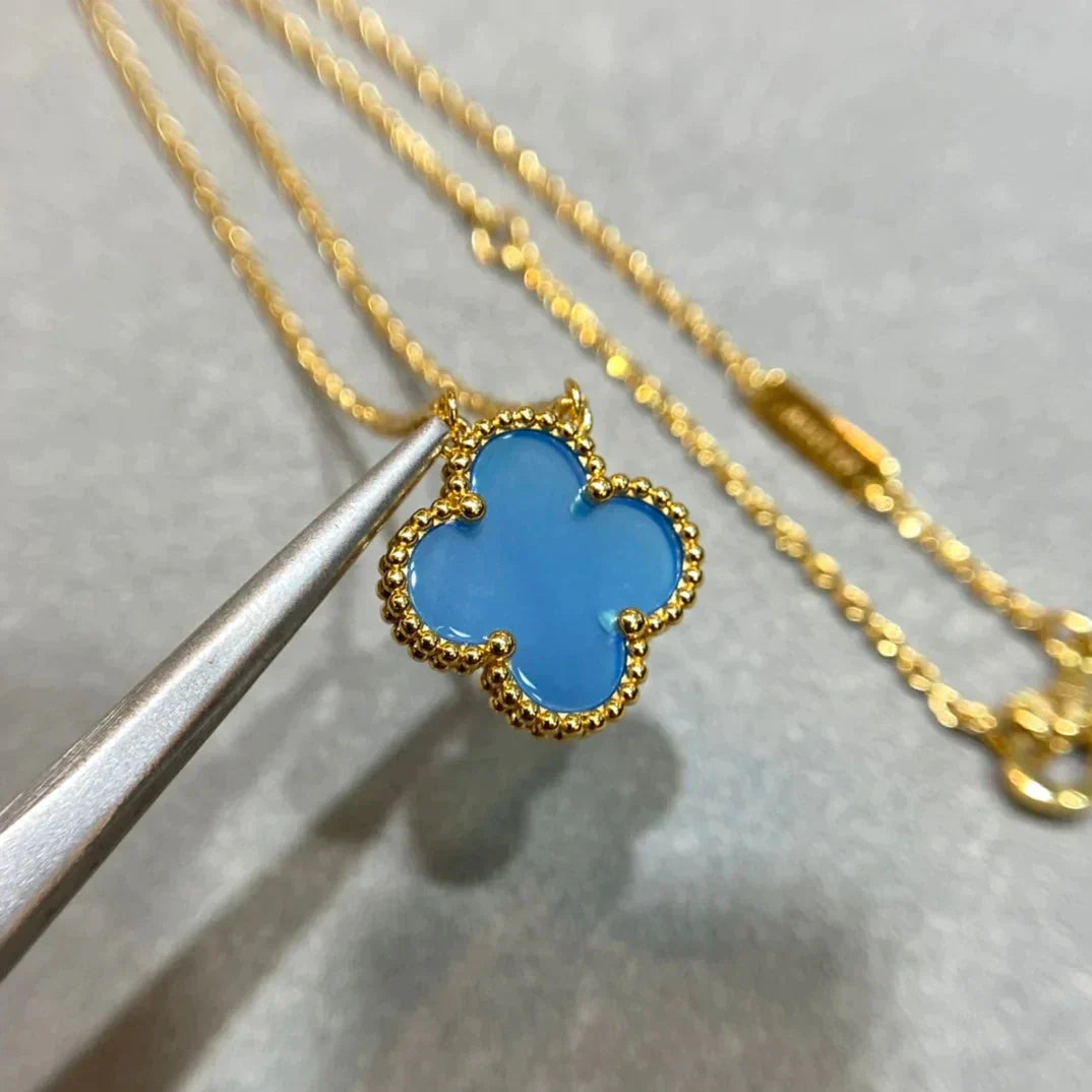 [Vicky]CLOVER 15MM BLUE AGATE NECKLACE