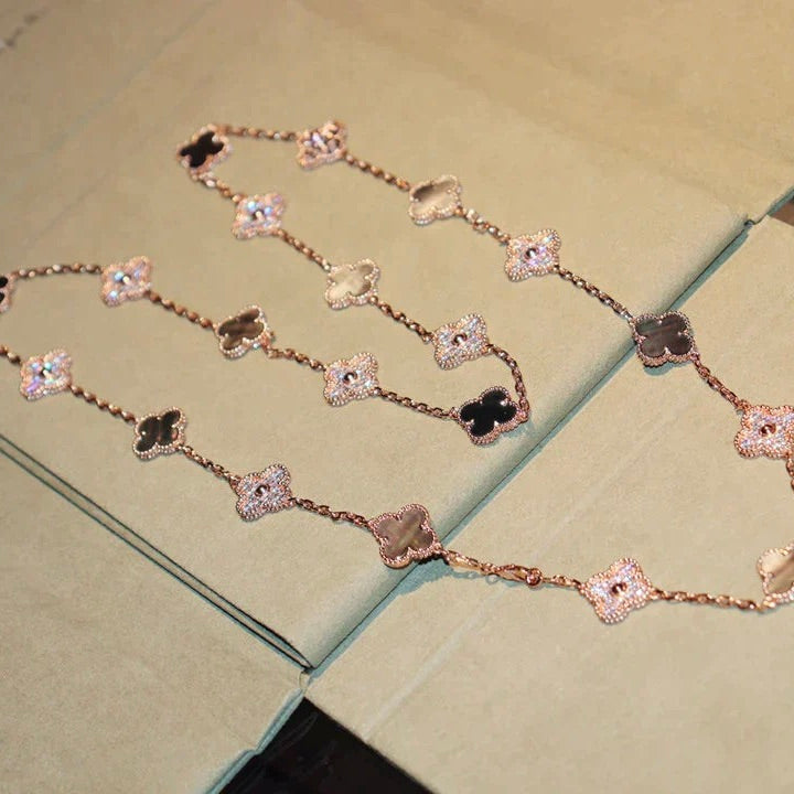 [Vicky]CLOVER 20 MOTIFS DARK MOP DIAMOND  NECKLACE