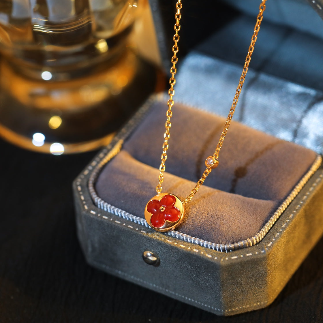 [Vicky]SUN PEDANT PINK GOLD 1 DIAMOND NECKLACE