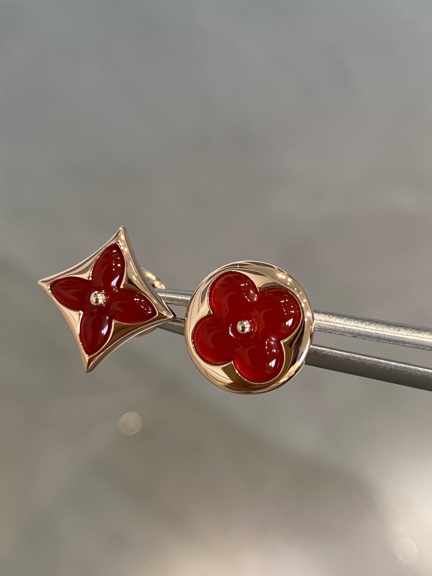 [Vicky]STAR AND SUN PINK GOLD CARNELIAN STUD EARRINGS