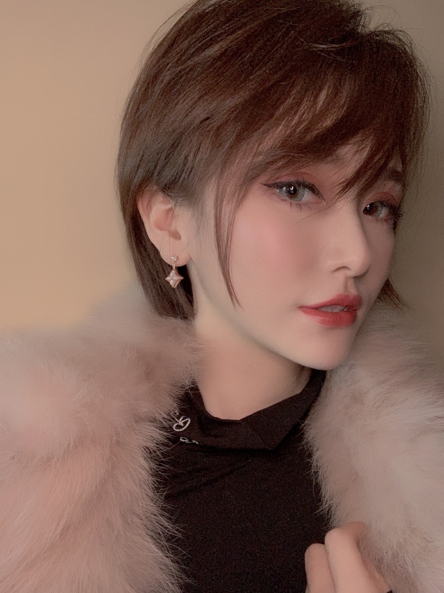 [Vicky]DOUBLE STAR PINK GOLD MOP DROP EARRINGS