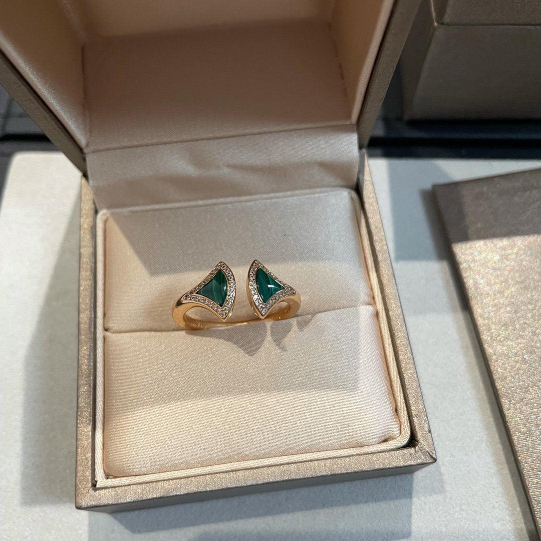 [Vicky]DREAM MALACHITE DIAMOND OPEN RING