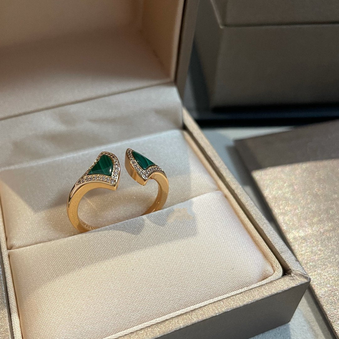 [Vicky]DREAM MALACHITE DIAMOND OPEN RING