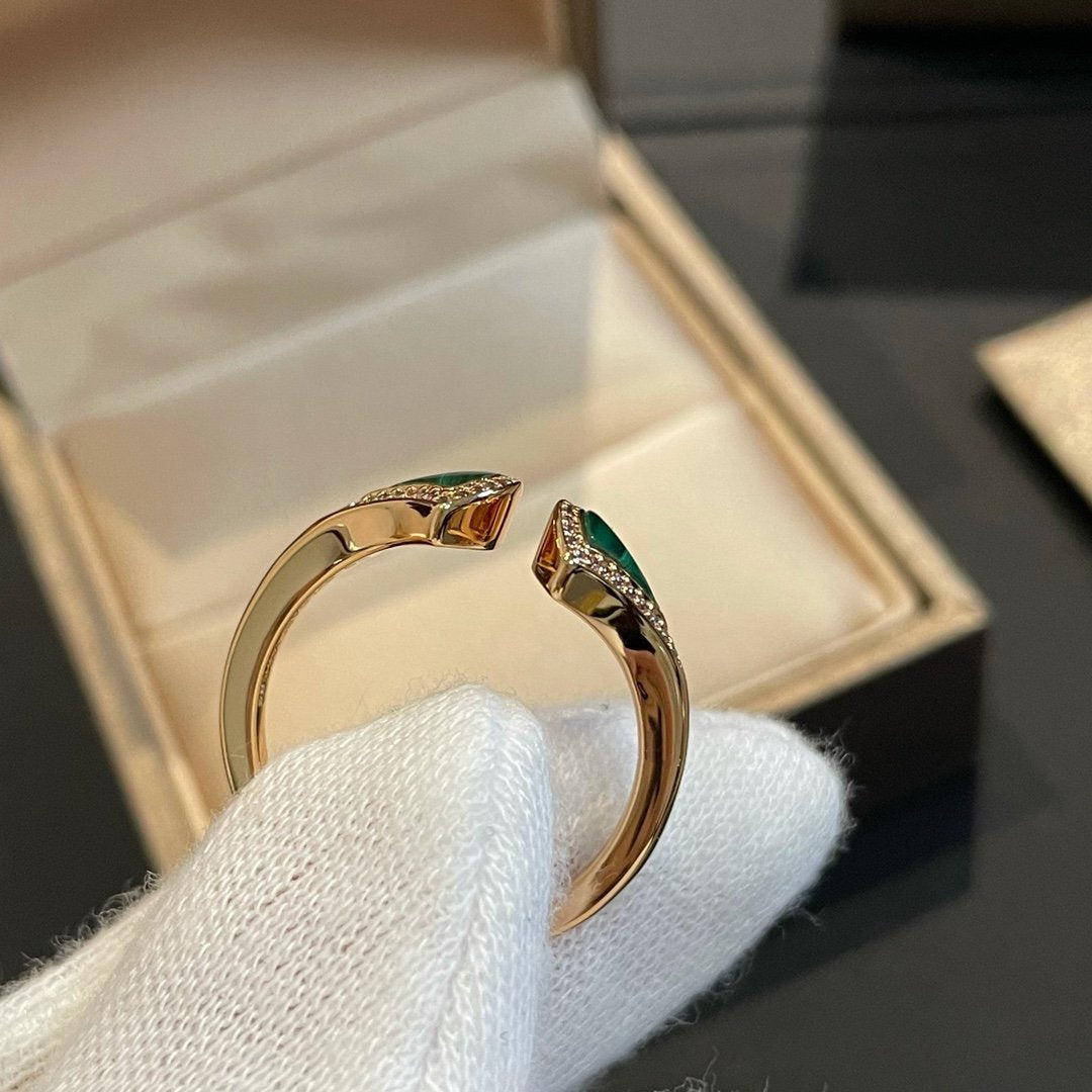 [Vicky]DREAM MALACHITE DIAMOND OPEN RING