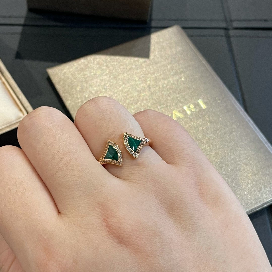 [Vicky]DREAM MALACHITE DIAMOND OPEN RING