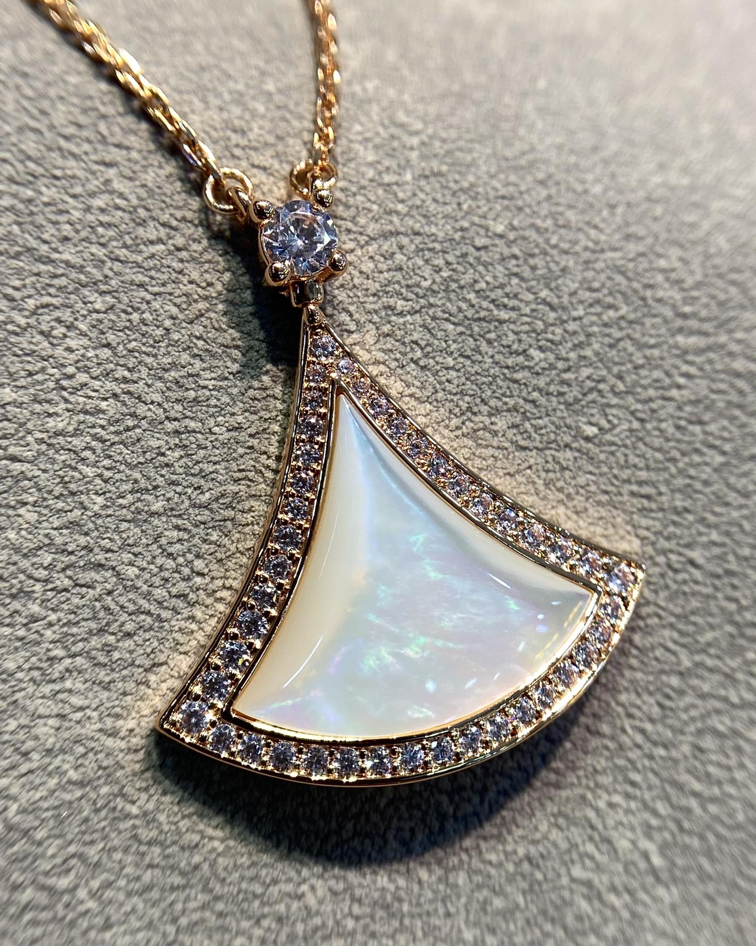 [Vicky]DREAM MOP DIAMOND PAVED PINK GOLD NECKLACE