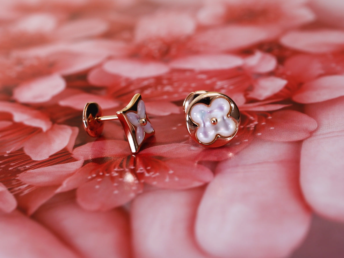 [Vicky]STAR AND SUN PINK GOLD MOP STUD EARRINGS