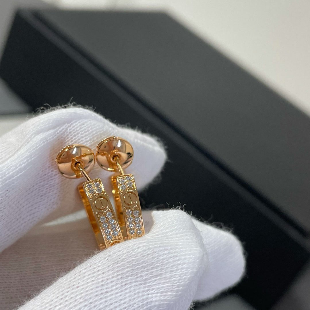 [Vicky]LOVE DIAMOND PINK GOLD HOOP EARRINGS