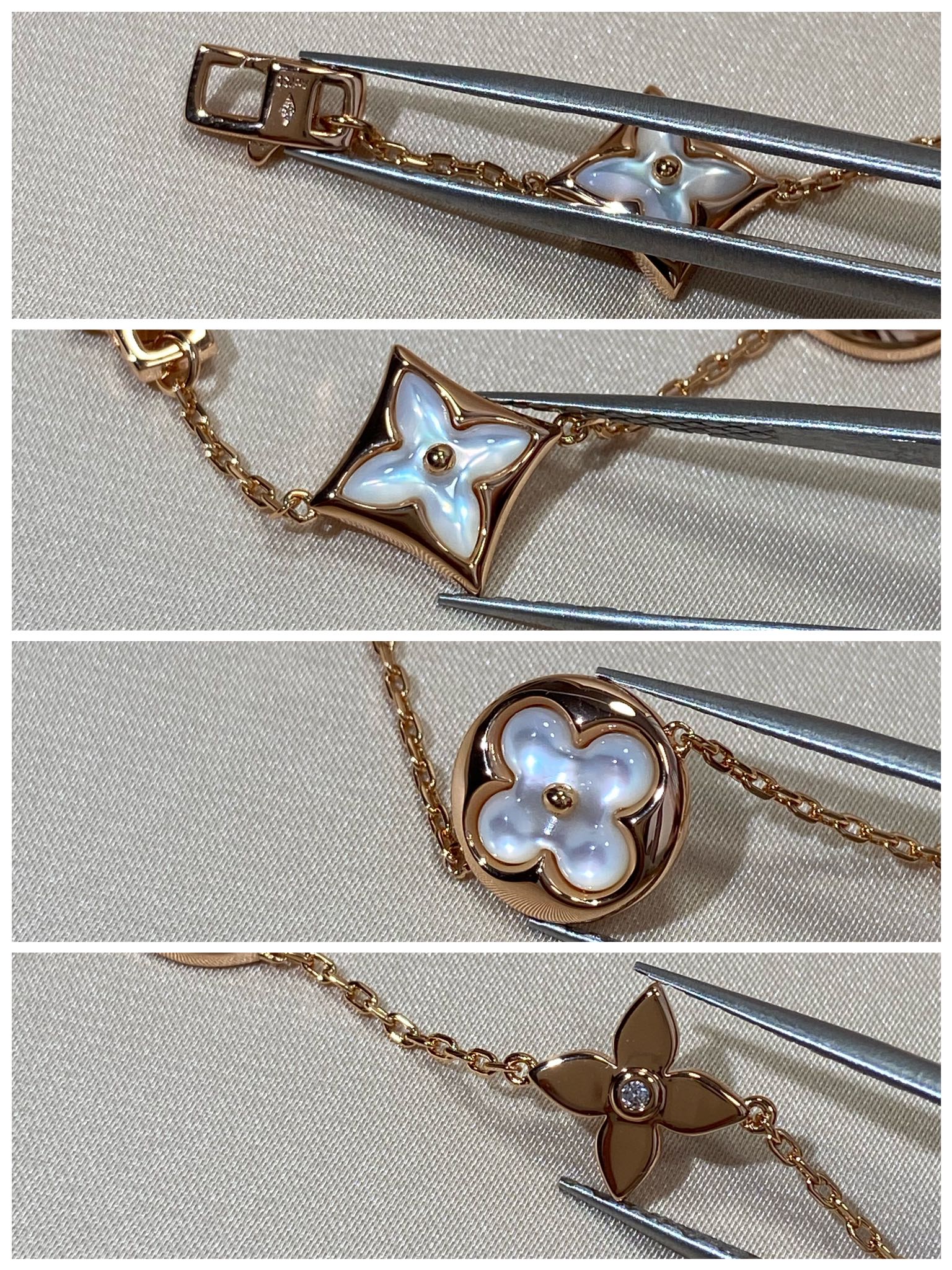 [Vicky]STAR AND SUN 5 MOTIF MOP PINK GOLD BRACELET