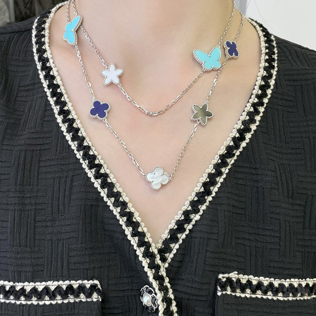 [Vicky]LUCKY CLOVER SILVER 11 MOTIF NECKLACE