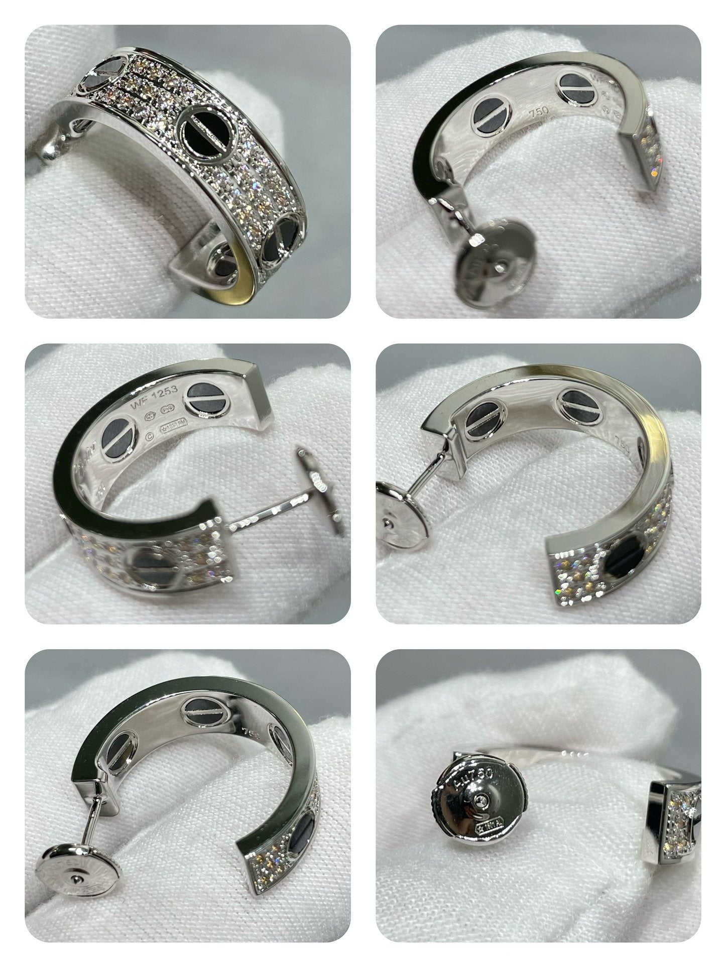 [Vicky]LOVE CERAMIC DIAMOND PAVED SILVER EARRINGS