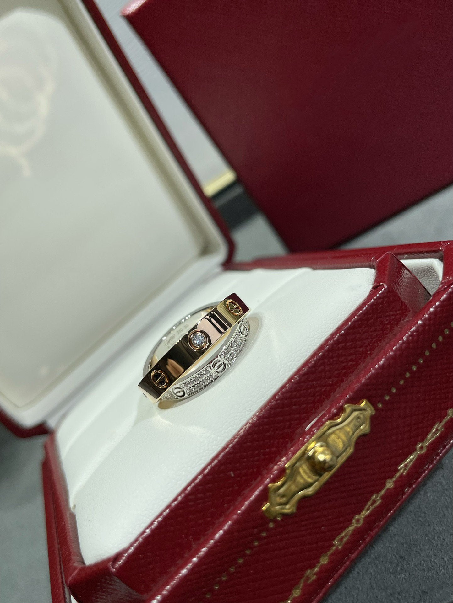 [Vicky]LOVE PINK GOLD SILVER DIAMOND DOUBLE RING