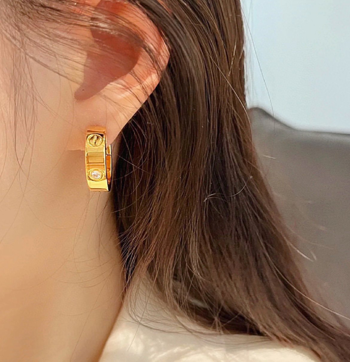 [Vicky]LOVE 5.5MM 1 DIAMOND EARRINGS